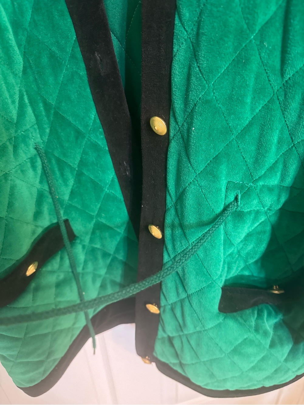 Charter Club Emerald Green Quilted Jacket with Black Trim - Picture 5 of 6